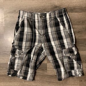 Helix Black and White Plaid Cargo Shorts